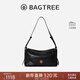 BAGTREE【明星同款】包包樹(shù)奶盒包植鞣皮單肩斜挎腋下通勤Hobo枕頭女士包 檀黑色-中號【磁吸拉鏈款】 高級小眾情人節禮物
