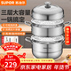 蘇泊爾（SUPOR）蒸鍋304不銹鋼家用高拱蓋蒸籠三層雙層加厚復底燃氣電磁爐通用鍋 蒸鍋 3層 30cm