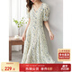 尚都比拉夏季法式碎花連衣裙泡泡袖茶歇裙氣質(zhì)女神范裙子 杏底藍花 M 