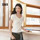 森馬（Semir）短袖T恤女夏季短款V領(lǐng)半開(kāi)襟套頭衫緊身正肩2026上衣109326100046