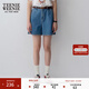 Teenie Weenie小熊牛仔短褲女夏季韓版簡(jiǎn)約休閑松緊高腰時(shí)尚牛仔褲女 深藍色 S (160)