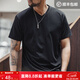 馬登工裝Sorona涼感速干T恤男夏季v領(lǐng)正肩短袖索羅娜純色輕奢體恤上衣 炭黑色 L