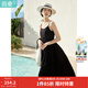 茵曼（INMAN）時(shí)尚純色女裝吊帶連衣裙顯瘦提花肌理2026夏季新品中長(cháng)裙子 黑色 XL