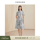 VGRASS維格娜絲秋季新款12姆米絲棉紡茹尹印花連衣裙VSL2P3695C 藍白色 M