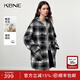 KBNE黑白格紋牛角扣連帽羊毛大衣女2025冬季新款復古學(xué)院毛呢外套 黑色幾何 XS