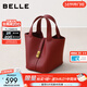 百麗包包26春新頭層牛皮手提紅色菜籃子水桶包BL880AX6預售 紅色 F