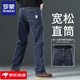 羅蒙2026新款藍灰色牛仔褲男春秋款直筒寬松大碼男褲中年男士加絨褲子 703藍灰色 32