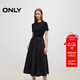 ONLY2025秋季新款優(yōu)雅氣質(zhì)純色拼接短袖長(cháng)裙連衣裙女|125107024 H1Z 黑色 XL