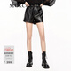 MO&Co.素皮短褲A字型松緊高腰雙側插兜黑色美式高街風(fēng)摩安珂 黑色 S