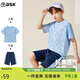 ASK JUNIOR童裝兒童套裝男童速干運動(dòng)休閑夏裝短袖T恤短褲兩件套 藍色 130