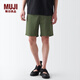MUJI 男式 水洗 平紋 短褲 純棉全棉 褲子 休閑褲 男裝男款 AED10A3S 卡其綠 L