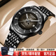 冠琴（GUANQIN）手表男士機械表 瑞士認證進(jìn)口機芯商務(wù)名表夜光防水百搭潮流男表 升級加強版/黑殼黑面/終身保