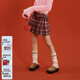 CHUU新紅格子百褶半身裙女2026春季新品學(xué)院風(fēng)字母刺繡a字短裙 紅格 L