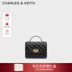 CHARLES&KEITH菱格鏈條手提斜挎包小方包包女包生日禮物新年禮物CK2-50701608 Black黑色 S