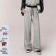 CHUU衛褲松緊腰休閑褲女2026春季新品字母蝴蝶結蕾絲邊口袋直筒褲 灰色 M
