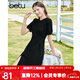 百圖betu女裝夏季新款連衣裙自然瘦腰泡泡袖短袖連衣裙女2304T90 黑色 M