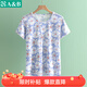 AB斷碼特價(jià)純棉女裝中老年春夏薄款家居服短袖睡衣上衣大碼印花汗衫 藍底太陽(yáng)花 3XL