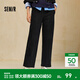 森馬休閑褲女冬季抓絨分割松緊腰寬松長(cháng)褲顯腿長(cháng)簡(jiǎn)約慵懶風(fēng)闊腿褲 黑色90001 M