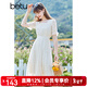 betu百圖女裝小方領(lǐng)溫柔風(fēng)提花裙子中長(cháng)款雪紡連衣裙2106T37 白色 M