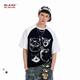 BJHG不計后果 情侶短袖T恤男夏季潮牌撞色拼接美式貓咪印花圓領(lǐng)上衣女 黑白 M