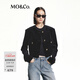 MO&Co.外套棉質(zhì)奢光細絨短款箱型圓領(lǐng)口袋夾克金扣小香風(fēng)摩安珂 黑色 S 160