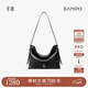 半坡飾族（bampo）中號綿綿包hobo托特包頭層牛皮大容量單肩斜挎包軟包38禮物 墨碳黑（中號升級拉鏈款）