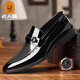 老人頭（laorentou）皮鞋男鞋新款商務(wù)正裝英倫商務(wù)皮鞋男尖頭套腳通勤正裝婚鞋 黑色 40