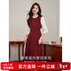熙世界（sllsky）法式赫本小香風(fēng)連衣裙女秋冬季復古長(cháng)袖假兩件新年紅色裙子 酒紅色 M