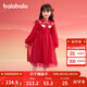 巴拉巴拉女童新中式針織連衣裙2025春裝紅色網(wǎng)紗公主拜年裙子208125111006