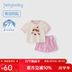 JELLYBABY[7A抗菌]女童夏天套裝寶寶圓領(lǐng)女孩上衣小童甜美夏裝兒童短袖長(cháng)褲 玫紅 【7A抗菌】 110 CM