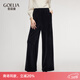 歌莉婭絲絨褲子女秋冬2025新款寬松厚款闊腿褲直筒長(cháng)褲1ENL1I320 00B黑色 M