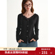 獨束女裝【心動(dòng)時(shí)刻】蕾絲拼接翻領(lǐng)坑條針織衫修身百搭打底衫 靜謐黑 XL （尺碼：3）