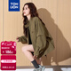 唐獅（TonLion）2025春女圓領(lǐng)凈色寬松夾克外套 茶綠  L 