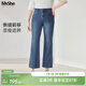 MsShe【復古微喇牛仔長(cháng)褲】大碼女裝2026春季胖mm顯瘦彈力褲子女 牛仔中藍色現貨 3XL