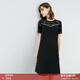 顏域（YANYEE）2024新款氣質(zhì)通勤蕾絲拼接連衣裙女夏黑色顯瘦中裙短袖A字裙 黑色 L 40