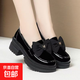 舒適圓頭厚底樂(lè )福鞋亮皮女鞋春秋新款爆款女單鞋百搭一腳蹬小皮鞋 黑色 39