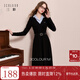 三彩2025冬季新款假兩件連衣裙刺繡收腰A字裙長(cháng)裙M 經(jīng)典黑 M 160/84A