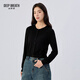 深呼吸DEEP BREATH女裝圓領(lǐng)短款輕薄針織開(kāi)衫女A400886 黑 M (3)