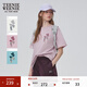 Teenie Weenie小熊女裝t恤夏季寬松白色休閑圓領(lǐng)短袖上衣 粉色 XL