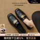 CAMILA KSENIA樂(lè )福鞋女士2026新款春季休閑百搭方頭真皮時(shí)尚品牌英倫風(fēng)低跟皮鞋 黑色 37