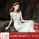 三彩2025夏季新款系帶V領(lǐng)荷葉邊暈染印花雪紡連衣裙長(cháng)裙 綠米花卉 M 160/84A