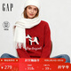 蓋璞Gap女裝2025冬季新款本命年馬年小馬提花紅色圓領(lǐng)毛針織衫829131