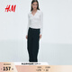 H&M女裝牛仔褲2025新款直筒復古牛仔褲直筒高腰設計潮流褲1209534 黑色011 40 165/76