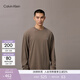 Calvin KleinJeans春秋男士休閑通勤ck刺繡純棉寬松純色打底衫長(cháng)袖T恤上衣 GPF-深咖 2XL
