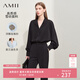 AMII女裝2026春季新款法式通勤風(fēng)V領(lǐng)燈籠袖雪紡襯衫女 黑色 XL (170)