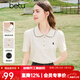 百圖betu女裝春夏新款T恤復古學(xué)院POLO領(lǐng)顯瘦短袖T恤女2403T16 淺杏色 L