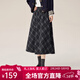 熙世界（sllsky）英倫學(xué)院風(fēng)格紋毛呢半身裙2025秋冬款中長(cháng)款復古A字傘裙 學(xué)院藍 M
