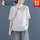 啄木鳥(niǎo)（TUCANO）薄款中國風(fēng)盤(pán)扣刺繡襯衣女秋季棉麻短袖上衣寬松亞麻復古文藝大碼 白色(精美繡花)旗艦款 M 建議85-105斤