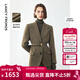 朗姿冬季新款純羊毛復古人字紋高智西裝外套優(yōu)雅氣質(zhì)收腰西服 卡其綠色2 M