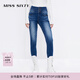 MISS SIXTY磨毛牛仔褲女三環(huán)高腰彈力修身小腳鉛筆褲 中藍 29